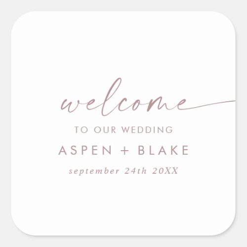 Modern Rose Gold Script Wedding Welcome Square Sticker