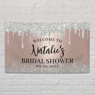 Modern Rose Gold & Silver Drips Bridal Shower Banner