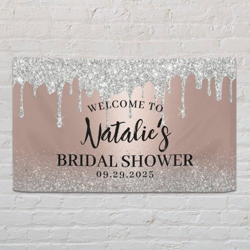 Modern Rose Gold  Silver Drips Bridal Shower Banner