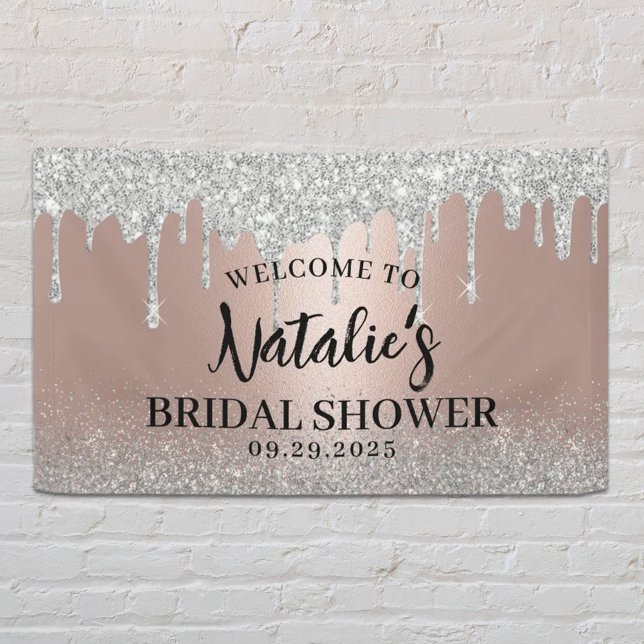 Modern Rose Gold & Silver Drips Bridal Shower Banner (Creator Uploaded)