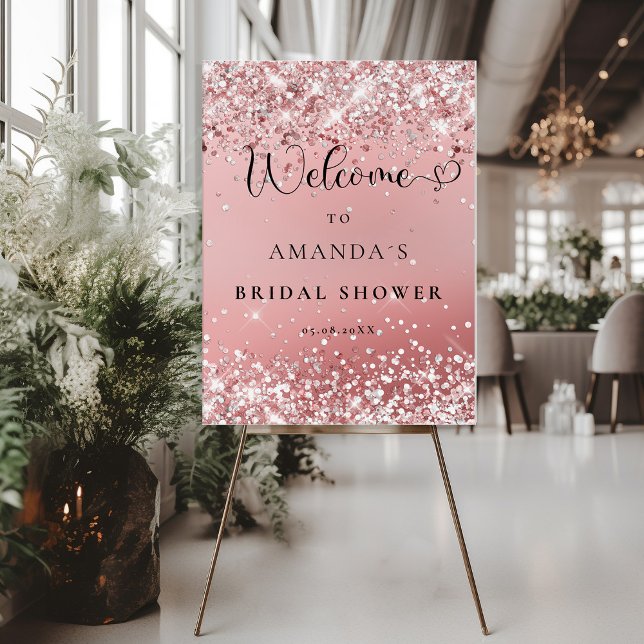 Modern, Rose-Gold-Silver Glitter Bridal Shower Foam Board (Creator Uploaded)