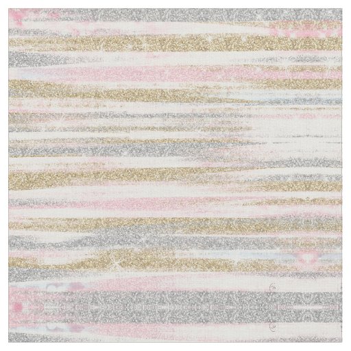 Modern Rose Gold Silver Glitter Strokes Stripes Fabric