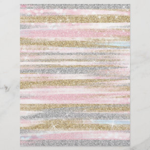Modern Rose Gold Silver Glitter Strokes Stripes Letterhead