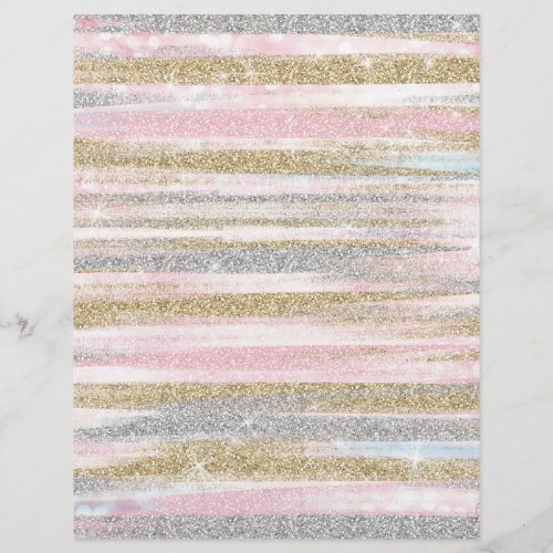 Modern Rose Gold Silver Glitter Strokes Stripes Letterhead