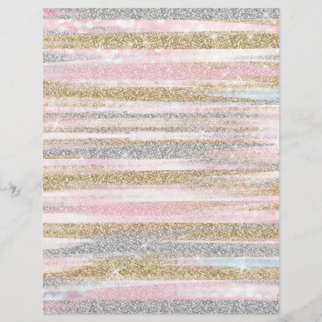 Modern Rose Gold Silver Glitter Strokes Stripes Letterhead (Front)