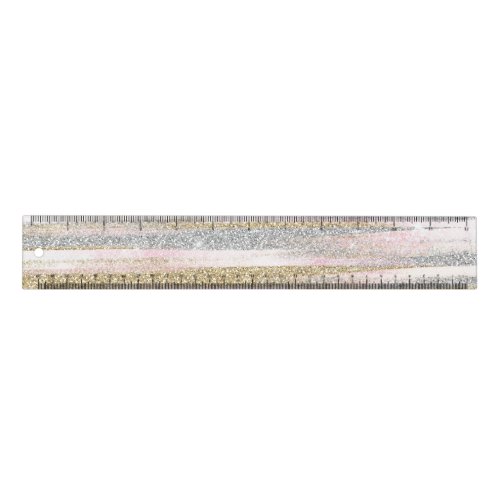 Modern Rose Gold Silver Glitter Strokes Stripes Ruler