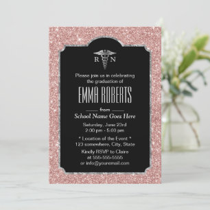 Modern Rose Gold & Silver RN Nurse Graduation Invitation