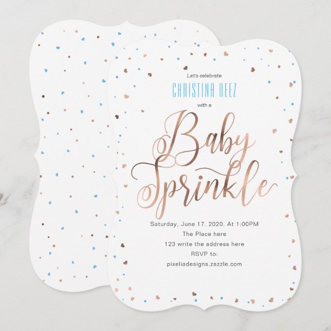 Modern, Rose gold, Simple, Sprinkle with Love, Invitation (Front/Back)
