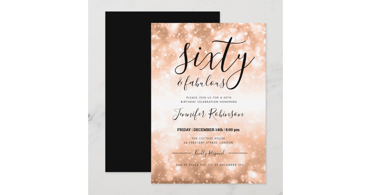 Modern Rose Gold Sixty & Fabulous 60th Birthday Invitation | Zazzle