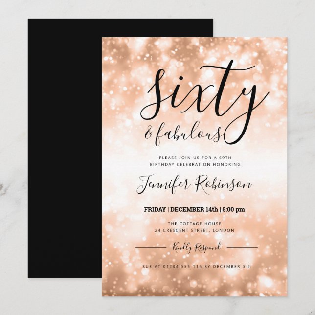 Modern Rose Gold Sixty & Fabulous 60th Birthday Invitation (Front/Back)