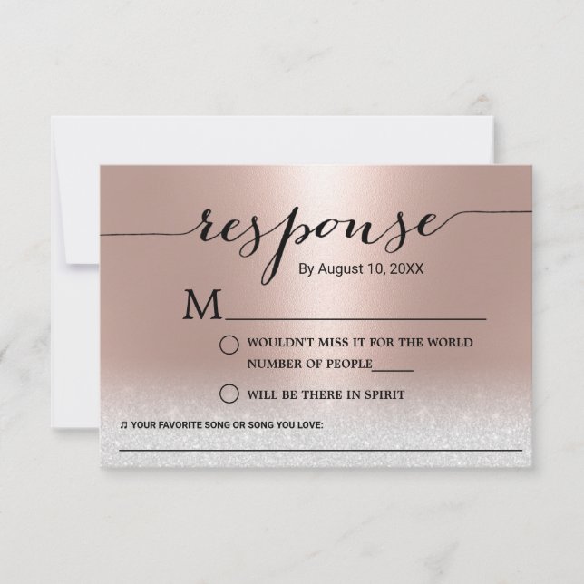 Modern Rose Gold Song Request Wedding RSVP (Front)