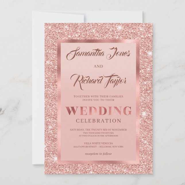 Modern Rose gold Sparkle glitter foil dusty pink Invitation (Front)
