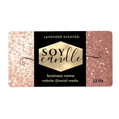 Modern rose gold sparkle glittery soy candle label