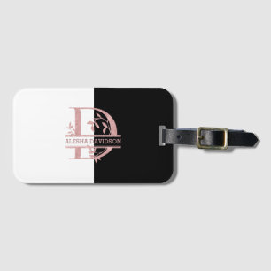 Modern Rose Gold Split Custom Monogram A, B, C, D Luggage Tag