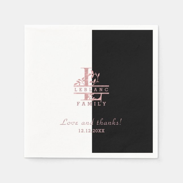 Modern Rose Gold Split Custom Monogram L Napkins (Front)