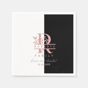 Modern Rose Gold Split Custom Monogram R Napkins