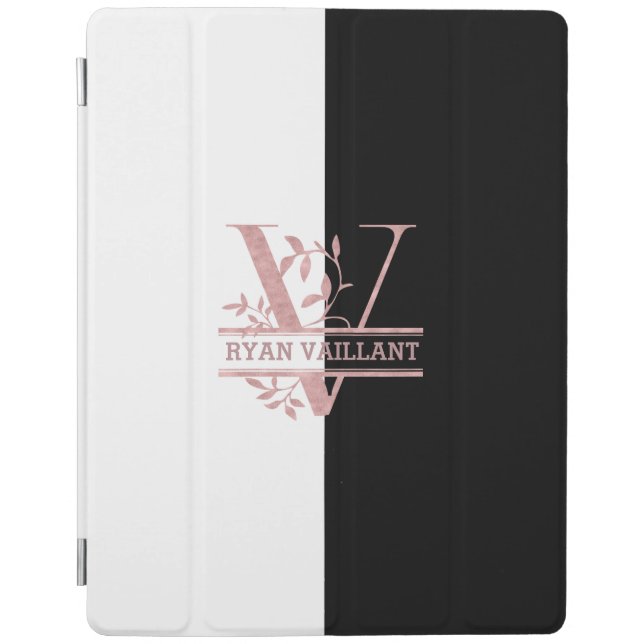 Modern Rose Gold Split Custom Monogram V iPad Smart Cover (Front)
