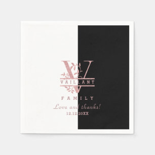 Modern Rose Gold Split Custom Monogram V Napkins