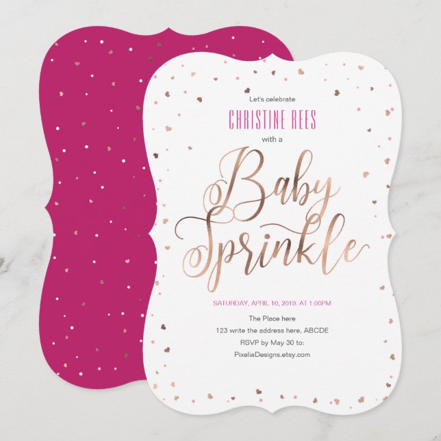 Modern, Rose gold, Sprinkle with Love Invitation (Front/Back)