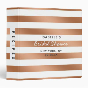 Modern Rose Gold Stripes Bridal Shower Recipe Card 3 Ring Binder