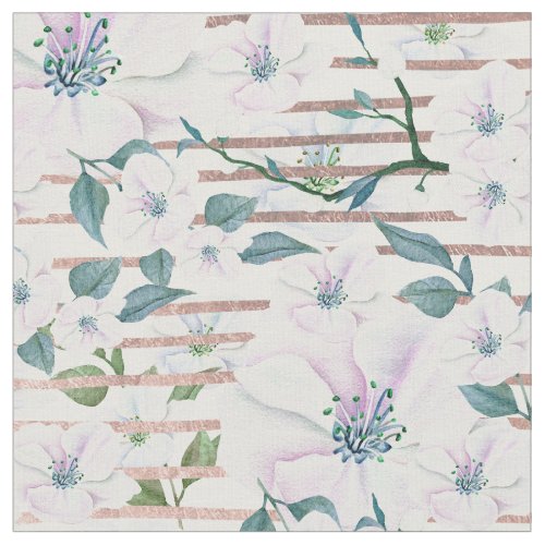 Modern rose gold stripes pink watercolor floral fabric