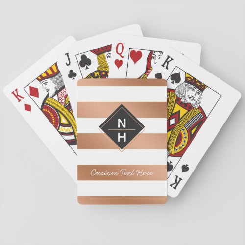 Modern Rose Gold Stripes Simple Stacked Monogram Poker Cards