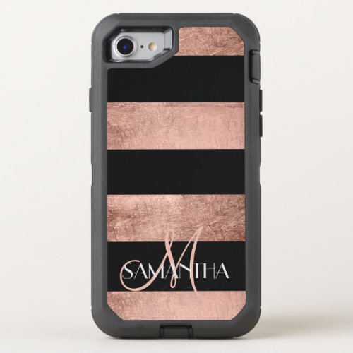 Modern rose gold stripes stylish OtterBox defender iPhone SE87 case