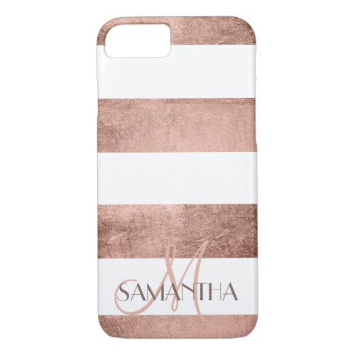 Modern rose gold stripes stylish personalized iPhone 87 case