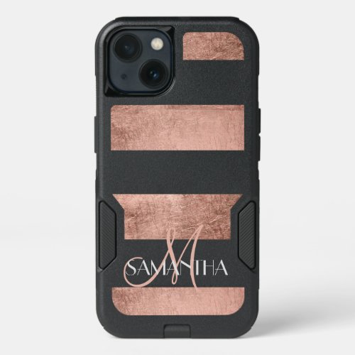 Modern rose gold stripes stylish personalized iPhone 13 case