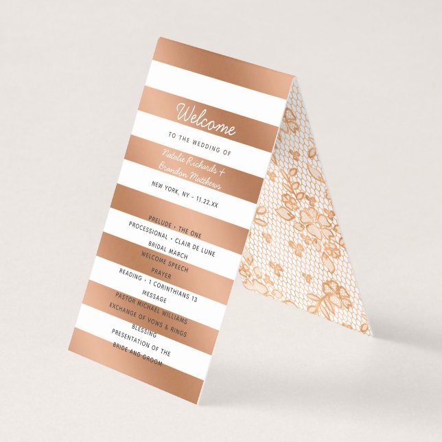 Modern Rose Gold Stripes Wedding Ceremony Program (Front)