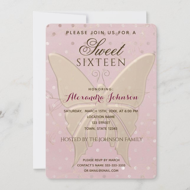 Modern Rose Gold Sweet 16 Birthday Invitation (Front)