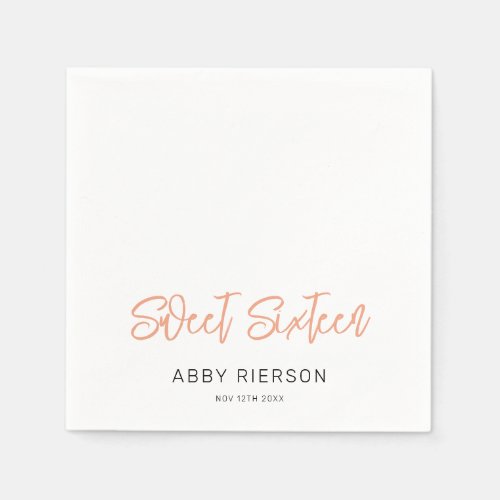 Modern Rose Gold Sweet Sixteen Custom Name Napkins