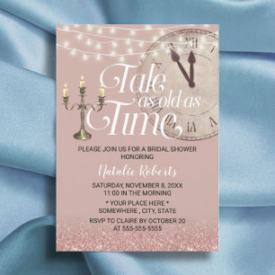Modern Rose Gold Tale as Old as Time Bridal Shower Invitation