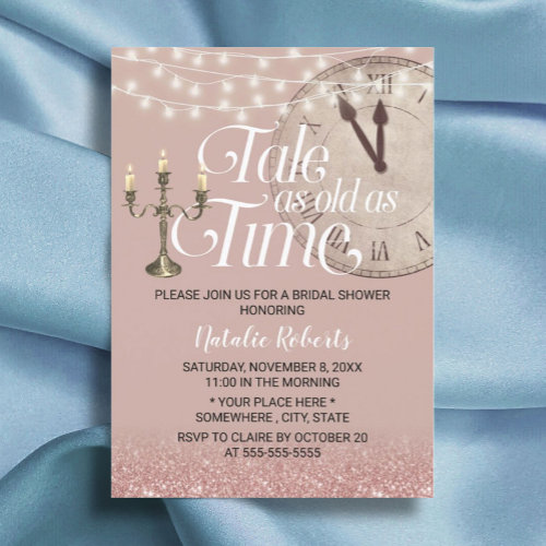 Modern Rose Gold Tale as Old as Time Bridal Shower Invitation