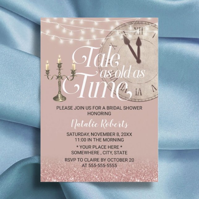 Modern Rose Gold Tale as Old as Time Bridal Shower Invitation (Creator Uploaded)