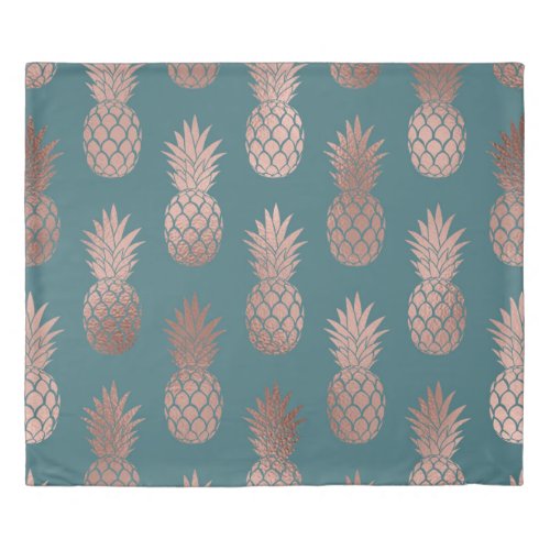 Modern Rose Gold Teal Green Pineapple Pattern Duvet Cover