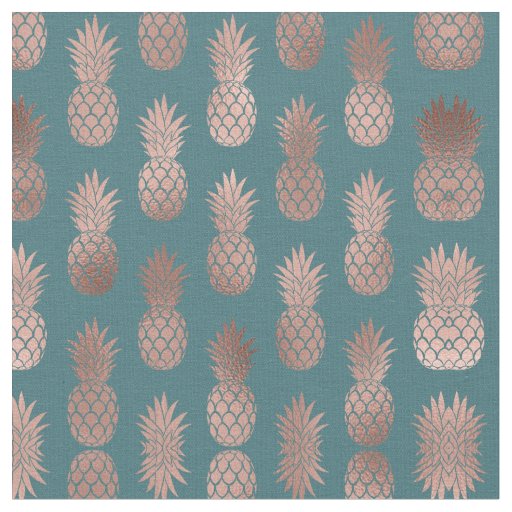 Modern Rose Gold Teal Green Pineapple Pattern Fabric