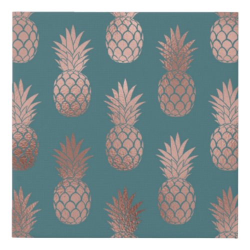 Modern Rose Gold Teal Green Pineapple Pattern Faux Canvas Print