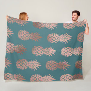Modern Rose Gold Teal Green Pineapple Pattern Fleece Blanket