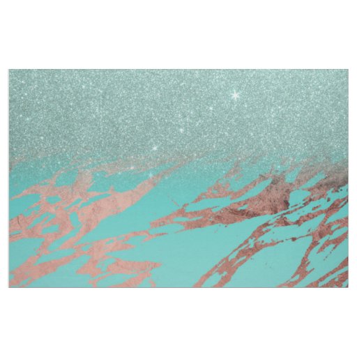 Modern Rose Gold Teal Marble Glitter Gradient Fabric