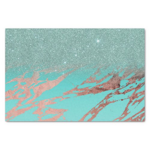 Modern Rose Gold Teal Marble Glitter Gradient Tissue Paper