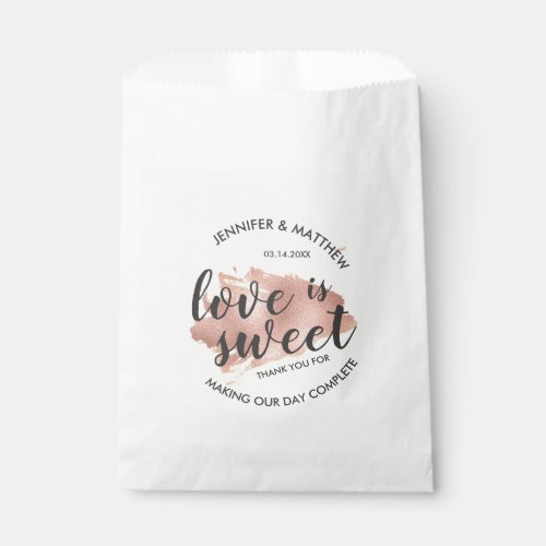 Modern Rose Gold Texture Love is Sweet Wedding Favor Bag