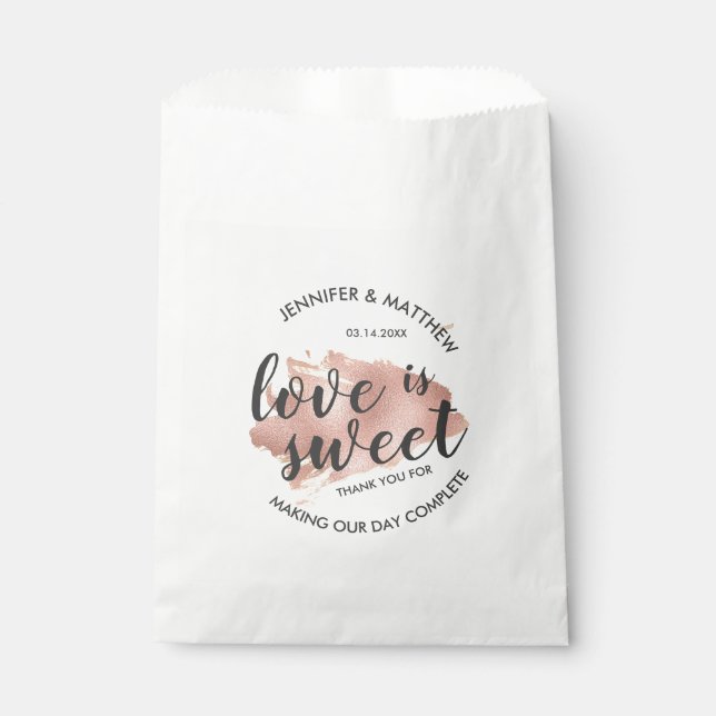 Modern Rose Gold Texture Love is Sweet Wedding Favor Bag (Front)