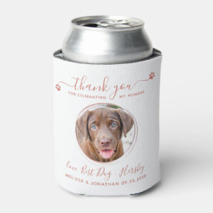 Modern Rose Gold Thank You Dog Photo Pet Wedding Can Cooler