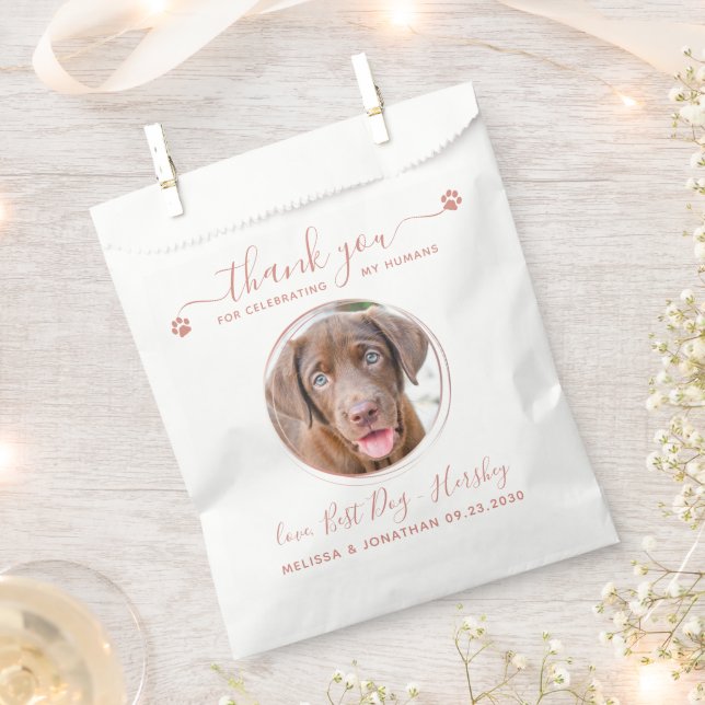 Modern Rose Gold Thank You Dog Photo Pet Wedding Favor Bag (Clipped)