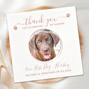 Modern Rose Gold Thank You Dog Photo Pet Wedding Napkins