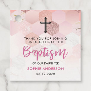 Modern Rose Gold Tiled Baptism Thank You Favor Tags