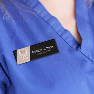 Modern Rose Gold Tooth Dentist Dental Assistant Name Tag