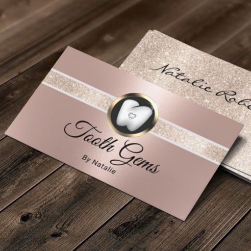 Customizable Modern Rose Gold Tooth Gems Dental Beauty Salon Business Card