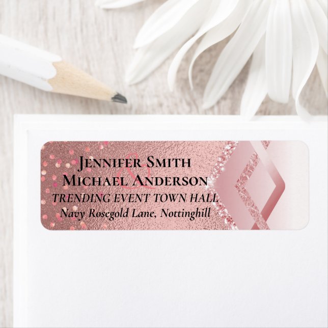 Modern Rose Gold Trendy Budget Wedding Label (Insitu)